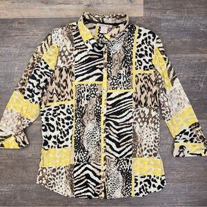 Allison Daley Patchwork Animal Print Blouse - Yellow, Black, Brown